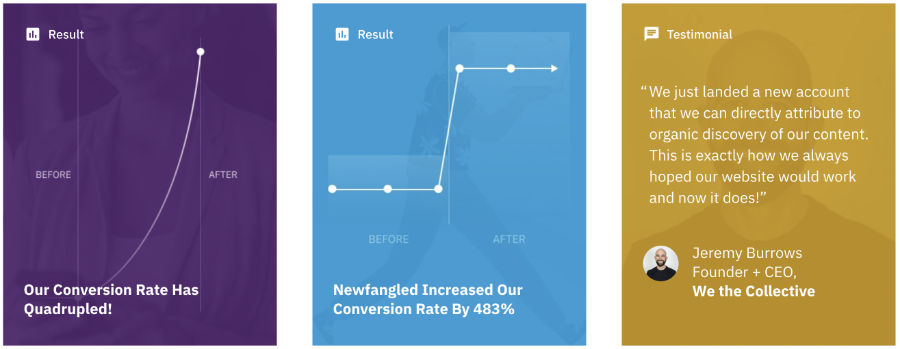 social proof three results boxes