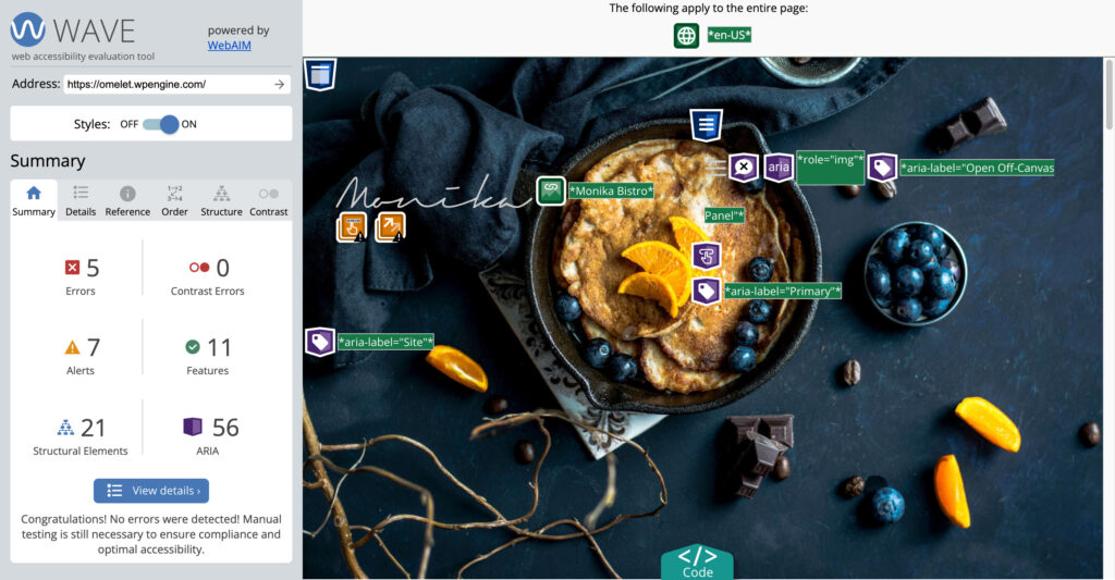 monika bistro wcag evaluation